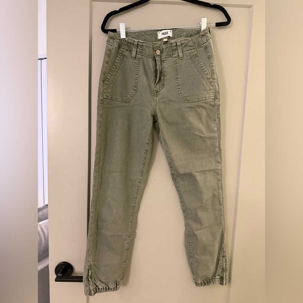 PAIGE Vintage Olive Green Mayslie Cropped Jogger Pants